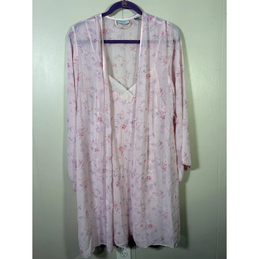Valerie Stevens Intimates Pink Floral Sheer Set M/L Romance Cottage Fairycore